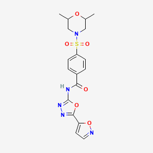 molecular formula C18H19N5O6S B2984006 4-((2,6-二甲基吗啉基)磺酰基)-N-(5-(异恶唑-5-基)-1,3,4-恶二唑-2-基)苯甲酰胺 CAS No. 952868-33-6