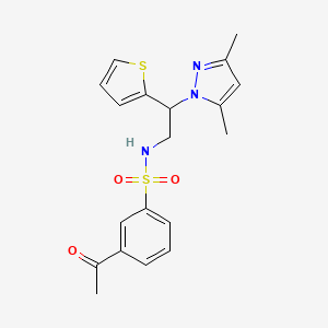 molecular formula C19H21N3O3S2 B2984013 3-acetyl-N-(2-(3,5-dimethyl-1H-pyrazol-1-yl)-2-(thiophen-2-yl)ethyl)benzenesulfonamide CAS No. 2097873-25-9