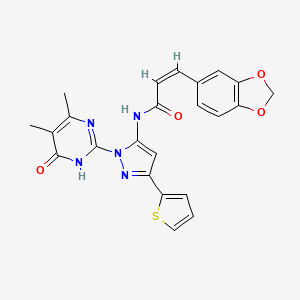 (Z)-3-(benzo[d][1,3]dioxol-5-yl)-N-(1-(4,5-dimethyl-6-oxo-1,6-dihydropyrimidin-2-yl)-3-(thiophen-2-yl)-1H-pyrazol-5-yl)acrylamide