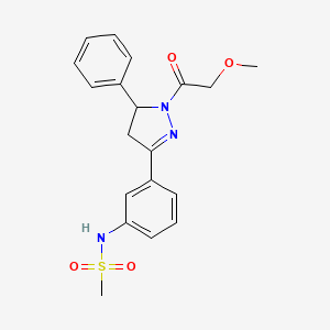molecular formula C19H21N3O4S B2984019 N-[3-[2-(2-methoxyacetyl)-3-phenyl-3,4-dihydropyrazol-5-yl]phenyl]methanesulfonamide CAS No. 832684-53-4