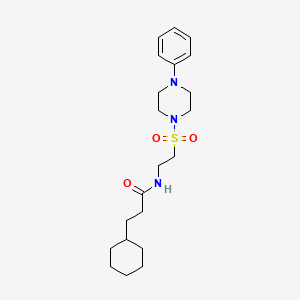 molecular formula C21H33N3O3S B2984025 3-环己基-N-(2-((4-苯基哌嗪-1-基)磺酰)乙基)丙酰胺 CAS No. 897611-78-8