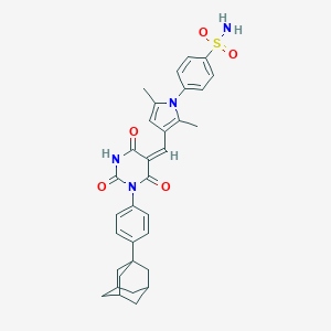 molecular formula C33H34N4O5S B298403 4-{3-[(1-[4-(1-adamantyl)phenyl]-2,4,6-trioxotetrahydro-5(2H)-pyrimidinylidene)methyl]-2,5-dimethyl-1H-pyrrol-1-yl}benzenesulfonamide 