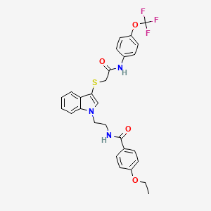 molecular formula C28H26F3N3O4S B2984034 4-ethoxy-N-(2-(3-((2-oxo-2-((4-(trifluoromethoxy)phenyl)amino)ethyl)thio)-1H-indol-1-yl)ethyl)benzamide CAS No. 862826-25-3