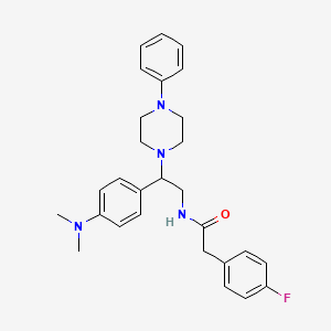 molecular formula C28H33FN4O B2984072 N-(2-(4-(二甲氨基)苯基)-2-(4-苯基哌嗪-1-基)乙基)-2-(4-氟苯基)乙酰胺 CAS No. 946218-68-4