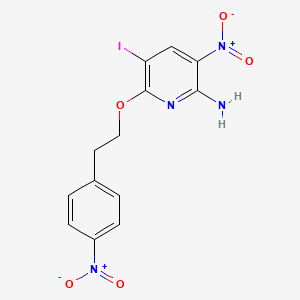 molecular formula C13H11IN4O5 B2984073 2-Pyridinamine, 5-iodo-3-nitro-6-[2-(4-nitrophenyl)ethoxy]- CAS No. 927186-53-6