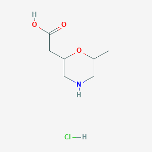 molecular formula C7H14ClNO3 B2984075 2-(6-甲基吗啉-2-基)乙酸；盐酸盐 CAS No. 2377034-66-5