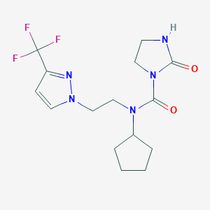 molecular formula C15H20F3N5O2 B2984113 N-cyclopentyl-2-oxo-N-(2-(3-(trifluoromethyl)-1H-pyrazol-1-yl)ethyl)imidazolidine-1-carboxamide CAS No. 2034555-04-7