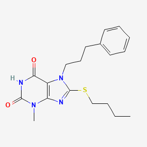 molecular formula C19H24N4O2S B2984144 8-(butylthio)-3-methyl-7-(3-phenylpropyl)-1H-purine-2,6(3H,7H)-dione CAS No. 369608-51-5