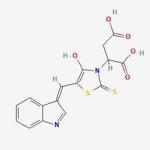 molecular formula C16H12N2O5S2 B2984162 (Z)-2-(5-((1H-indol-3-yl)methylene)-4-oxo-2-thioxothiazolidin-3-yl)succinic acid CAS No. 612802-61-6