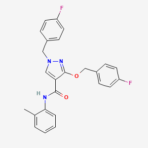 molecular formula C25H21F2N3O2 B2984175 1-(4-fluorobenzyl)-3-((4-fluorobenzyl)oxy)-N-(o-tolyl)-1H-pyrazole-4-carboxamide CAS No. 1014089-40-7