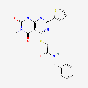 N-benzyl-2-((6,8-dimethyl-5,7-dioxo-2-(thiophen-2-yl)-5,6,7,8-tetrahydropyrimido[4,5-d]pyrimidin-4-yl)thio)acetamide