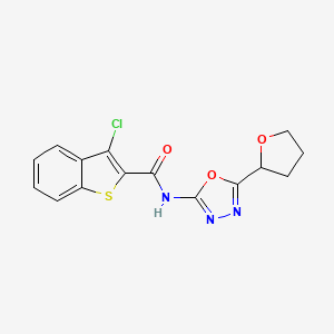 molecular formula C15H12ClN3O3S B2984216 3-chloro-N-[5-(oxolan-2-yl)-1,3,4-oxadiazol-2-yl]-1-benzothiophene-2-carboxamide CAS No. 921586-08-5