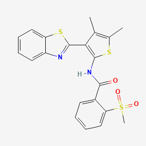 molecular formula C21H18N2O3S3 B2984228 N-(3-(benzo[d]thiazol-2-yl)-4,5-dimethylthiophen-2-yl)-2-(methylsulfonyl)benzamide CAS No. 886960-85-6