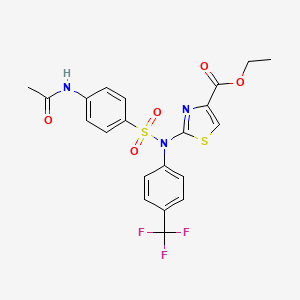 molecular formula C21H18F3N3O5S2 B2984230 2-[{[4-(乙酰氨基)苯基]磺酰基}-4-(三氟甲基)苯胺基]-1,3-噻唑-4-羧酸乙酯 CAS No. 860783-97-7