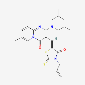 molecular formula C23H26N4O2S2 B2984252 (Z)-3-allyl-5-((2-(3,5-dimethylpiperidin-1-yl)-7-methyl-4-oxo-4H-pyrido[1,2-a]pyrimidin-3-yl)methylene)-2-thioxothiazolidin-4-one CAS No. 797015-60-2