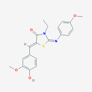 molecular formula C20H20N2O4S B298426 3-Ethyl-5-(4-hydroxy-3-methoxybenzylidene)-2-[(4-methoxyphenyl)imino]-1,3-thiazolidin-4-one 