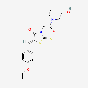 molecular formula C18H22N2O4S2 B2984263 2-[(5Z)-5-[(4-ethoxyphenyl)methylidene]-4-oxo-2-sulfanylidene-1,3-thiazolidin-3-yl]-N-ethyl-N-(2-hydroxyethyl)acetamide CAS No. 476665-42-6