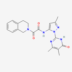 molecular formula C21H22N6O3 B2984265 2-(3,4-dihydroisoquinolin-2(1H)-yl)-N-(1-(4,5-dimethyl-6-oxo-1,6-dihydropyrimidin-2-yl)-3-methyl-1H-pyrazol-5-yl)-2-oxoacetamide CAS No. 1013889-55-8