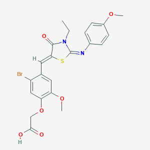 molecular formula C22H21BrN2O6S B298427 [5-Bromo-4-({3-ethyl-2-[(4-methoxyphenyl)imino]-4-oxo-1,3-thiazolidin-5-ylidene}methyl)-2-methoxyphenoxy]acetic acid 
