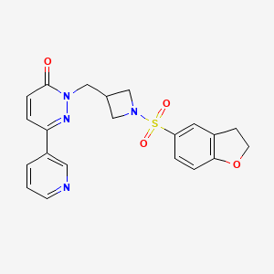 molecular formula C21H20N4O4S B2984278 2-{[1-(2,3-二氢-1-苯并呋喃-5-磺酰基)氮杂环丁-3-基]甲基}-6-(吡啶-3-基)-2,3-二氢哒嗪-3-酮 CAS No. 2198441-12-0