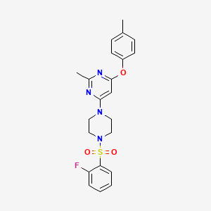 molecular formula C22H23FN4O3S B2984283 4-(4-((2-氟苯基)磺酰基)哌嗪-1-基)-2-甲基-6-(对甲苯氧基)嘧啶 CAS No. 946233-68-7