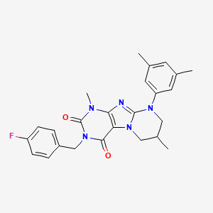 molecular formula C25H26FN5O2 B2984292 9-(3,5-dimethylphenyl)-3-[(4-fluorophenyl)methyl]-1,7-dimethyl-7,8-dihydro-6H-purino[7,8-a]pyrimidine-2,4-dione CAS No. 846585-78-2