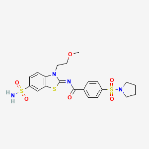 molecular formula C21H24N4O6S3 B2984295 (Z)-N-(3-(2-甲氧基乙基)-6-磺酰基苯并[d]噻唑-2(3H)-基亚甲基)-4-(吡咯啉-1-基磺酰)苯甲酰胺 CAS No. 865159-81-5