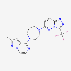 molecular formula C18H18F3N9 B2984298 6-[4-(2-Methylpyrazolo[1,5-a]pyrazin-4-yl)-1,4-diazepan-1-yl]-3-(trifluoromethyl)-[1,2,4]triazolo[4,3-b]pyridazine CAS No. 2380009-37-8