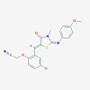 molecular formula C20H16BrN3O3S B298431 [4-Bromo-2-({2-[(4-methoxyphenyl)imino]-3-methyl-4-oxo-1,3-thiazolidin-5-ylidene}methyl)phenoxy]acetonitrile 