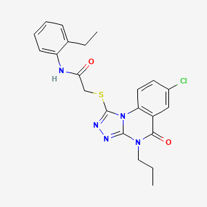 molecular formula C22H22ClN5O2S B2984310 2-((7-chloro-5-oxo-4-propyl-4,5-dihydro-[1,2,4]triazolo[4,3-a]quinazolin-1-yl)thio)-N-(2-ethylphenyl)acetamide CAS No. 1111151-51-9