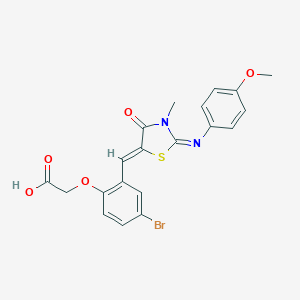 molecular formula C20H17BrN2O5S B298432 [4-Bromo-2-({2-[(4-methoxyphenyl)imino]-3-methyl-4-oxo-1,3-thiazolidin-5-ylidene}methyl)phenoxy]acetic acid 