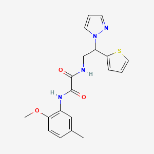 molecular formula C19H20N4O3S B2984334 N1-(2-(1H-吡唑-1-基)-2-(噻吩-2-基)乙基)-N2-(2-甲氧基-5-甲基苯基)草酰胺 CAS No. 2034542-68-0