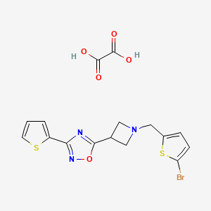 molecular formula C16H14BrN3O5S2 B2984339 5-(1-((5-Bromothiophen-2-yl)methyl)azetidin-3-yl)-3-(thiophen-2-yl)-1,2,4-oxadiazole oxalate CAS No. 1428350-25-7