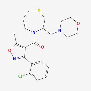 molecular formula C21H26ClN3O3S B2984347 (3-(2-氯苯基)-5-甲基异恶唑-4-基)(3-(吗啉甲基)-1,4-噻氮杂环-4-基)甲苯酮 CAS No. 1421524-06-2