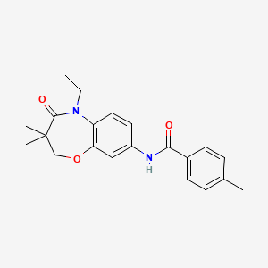molecular formula C21H24N2O3 B2984371 N-(5-ethyl-3,3-dimethyl-4-oxo-2,3,4,5-tetrahydrobenzo[b][1,4]oxazepin-8-yl)-4-methylbenzamide CAS No. 921524-28-9
