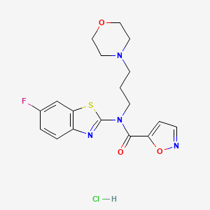 molecular formula C18H20ClFN4O3S B2984373 N-(6-fluorobenzo[d]thiazol-2-yl)-N-(3-morpholinopropyl)isoxazole-5-carboxamide hydrochloride CAS No. 1185048-91-2