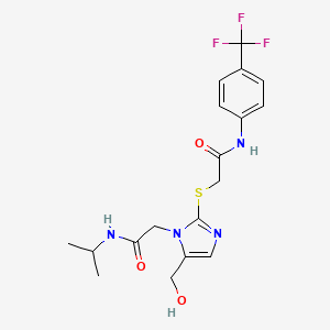 molecular formula C18H21F3N4O3S B2984375 2-((5-(hydroxymethyl)-1-(2-(isopropylamino)-2-oxoethyl)-1H-imidazol-2-yl)thio)-N-(4-(trifluoromethyl)phenyl)acetamide CAS No. 921566-46-3