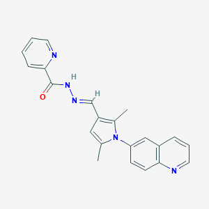 molecular formula C22H19N5O B298438 N'-{[2,5-dimethyl-1-(6-quinolinyl)-1H-pyrrol-3-yl]methylene}-2-pyridinecarbohydrazide 
