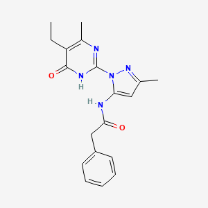 molecular formula C19H21N5O2 B2984380 N-(1-(5-ethyl-4-methyl-6-oxo-1,6-dihydropyrimidin-2-yl)-3-methyl-1H-pyrazol-5-yl)-2-phenylacetamide CAS No. 1020518-50-6