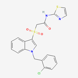 molecular formula C20H16ClN3O3S2 B2984382 2-((1-(2-氯苄基)-1H-吲哚-3-基)磺酰基)-N-(噻唑-2-基)乙酰胺 CAS No. 686749-12-2