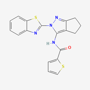 molecular formula C18H14N4OS2 B2984387 N-(2-(benzo[d]thiazol-2-yl)-2,4,5,6-tetrahydrocyclopenta[c]pyrazol-3-yl)thiophene-2-carboxamide CAS No. 1171386-71-2