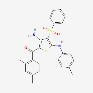 molecular formula C26H24N2O3S2 B2984389 (3-氨基-4-(苯磺酰基)-5-(对甲苯基氨基)噻吩-2-基)(2,4-二甲苯基)甲苯酮 CAS No. 1115519-92-0