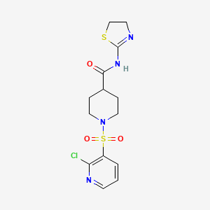 molecular formula C14H17ClN4O3S2 B2984399 1-[(2-chloropyridin-3-yl)sulfonyl]-N-(4,5-dihydro-1,3-thiazol-2-yl)piperidine-4-carboxamide CAS No. 1119249-79-4