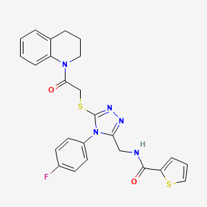 molecular formula C25H22FN5O2S2 B2984401 N-[[5-[2-(3,4-dihydro-2H-quinolin-1-yl)-2-oxoethyl]sulfanyl-4-(4-fluorophenyl)-1,2,4-triazol-3-yl]methyl]thiophene-2-carboxamide CAS No. 394215-42-0