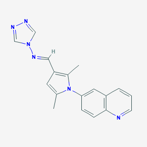 molecular formula C18H16N6 B298441 N-{(E)-[2,5-dimethyl-1-(quinolin-6-yl)-1H-pyrrol-3-yl]methylidene}-4H-1,2,4-triazol-4-amine 