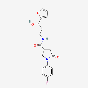 molecular formula C18H19FN2O4 B2984450 1-(4-氟苯基)-N-(3-(呋喃-2-基)-3-羟基丙基)-5-氧代吡咯烷-3-甲酰胺 CAS No. 1421448-84-1