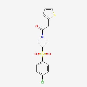 molecular formula C15H14ClNO3S2 B2984454 1-(3-((4-Chlorophenyl)sulfonyl)azetidin-1-yl)-2-(thiophen-2-yl)ethanone CAS No. 1705300-07-7