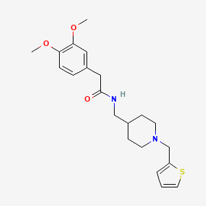 molecular formula C21H28N2O3S B2984463 2-(3,4-dimethoxyphenyl)-N-((1-(thiophen-2-ylmethyl)piperidin-4-yl)methyl)acetamide CAS No. 954023-32-6