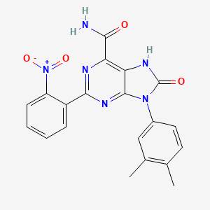 molecular formula C20H16N6O4 B2984464 9-(3,4-二甲基苯基)-2-(2-硝基苯基)-8-氧代-8,9-二氢-7H-嘌呤-6-甲酰胺 CAS No. 898422-35-0