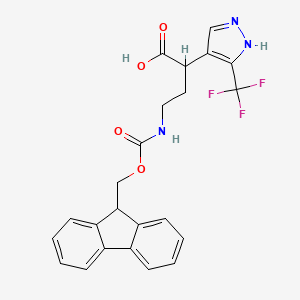 molecular formula C23H20F3N3O4 B2984483 4-(9H-Fluoren-9-ylmethoxycarbonylamino)-2-[5-(trifluoromethyl)-1H-pyrazol-4-yl]butanoic acid CAS No. 2287284-08-4